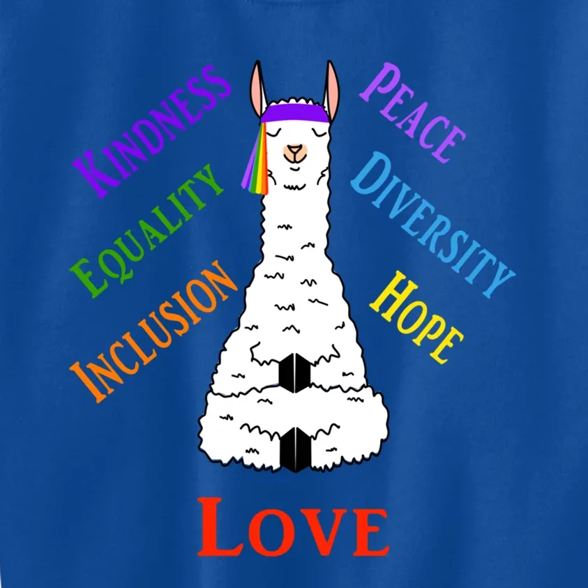 Llama Peace Love Inclusion Equality Diversity Hu Rights Gift Kids Sweatshirt