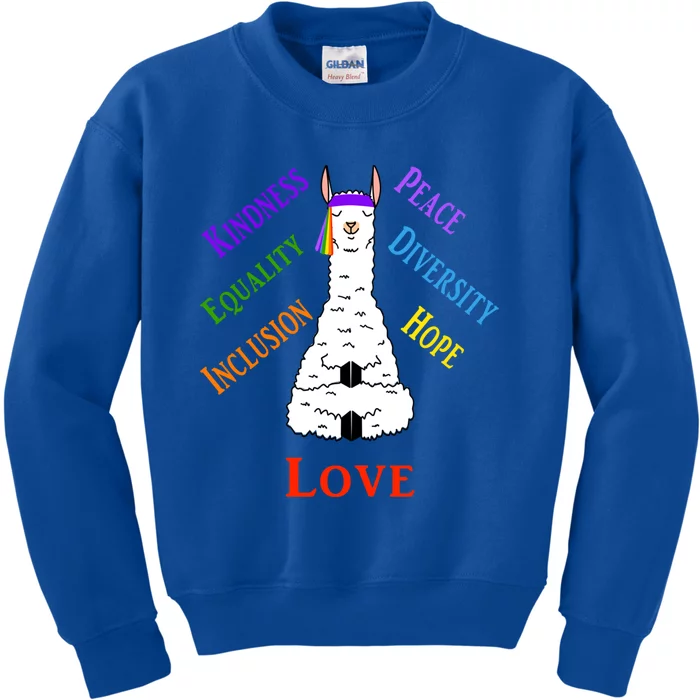 Llama Peace Love Inclusion Equality Diversity Hu Rights Gift Kids Sweatshirt