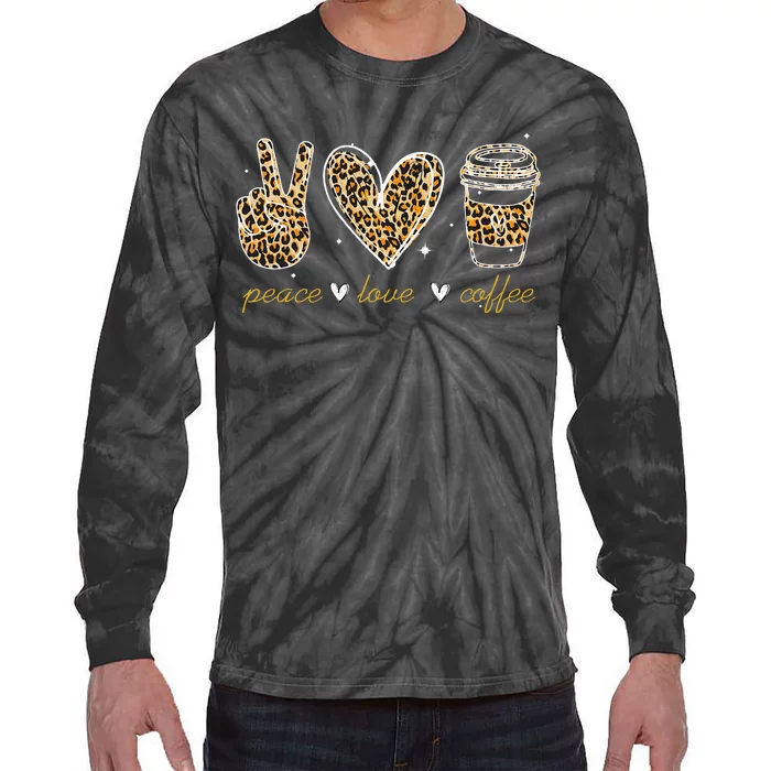 Leopard Peace Love Coffee Lovers Hippie Gifts Tie-Dye Long Sleeve Shirt