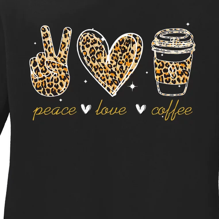 Leopard Peace Love Coffee Lovers Hippie Gifts Ladies Long Sleeve Shirt