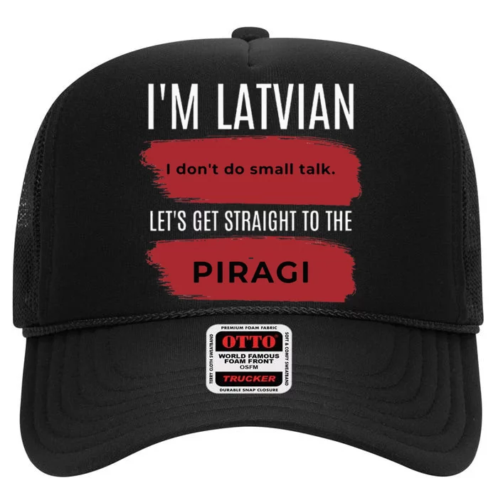 Latvian Pride Latvia Souvenir Piragi Latvian Favorite Food High Crown Mesh Trucker Hat