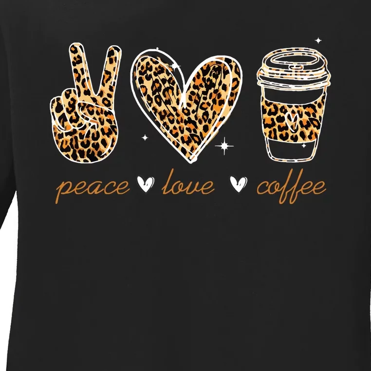 Leopard Peace Love Coffee Lovers Hippie Gifts Ladies Long Sleeve Shirt