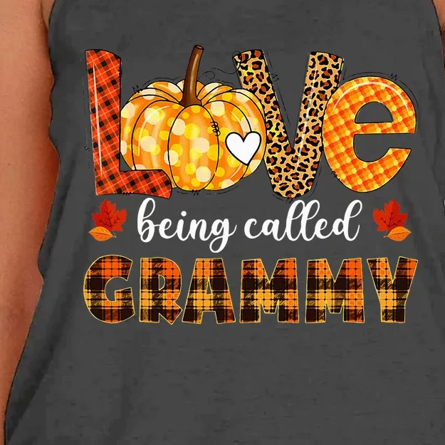 Leopard Pumpkin Love Being Called Grammy Fall Thanksgiving Women's Knotted Racerback Tank