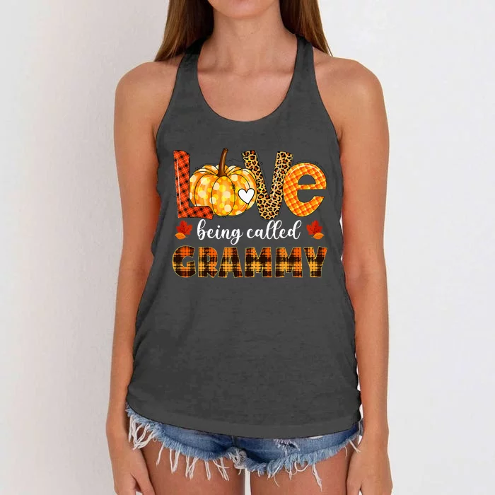 Leopard Pumpkin Love Being Called Grammy Fall Thanksgiving Women's Knotted Racerback Tank