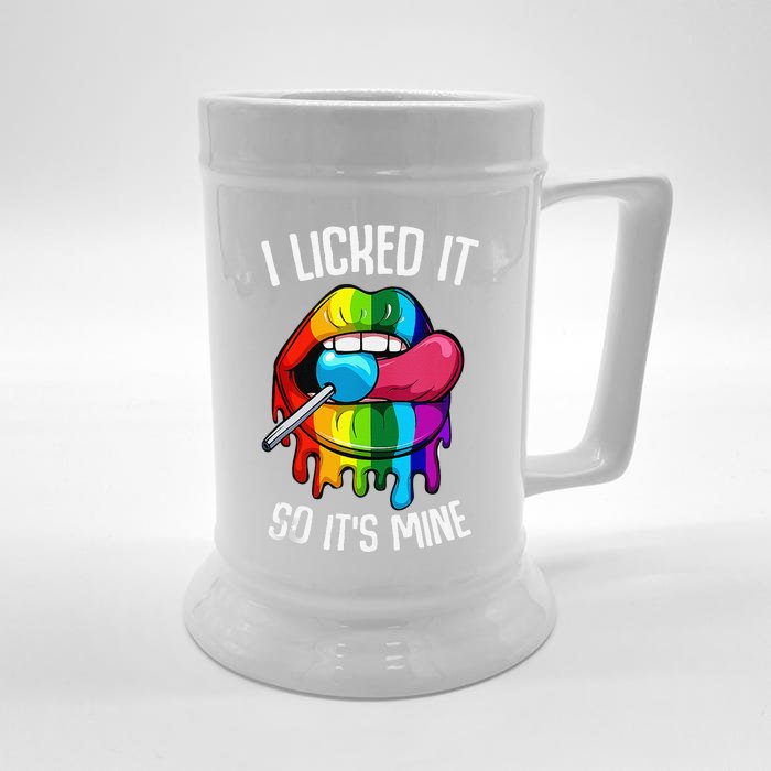 LGBT Pride LGBTQ I Licked It So Its Mine Sexy Rainbow Lips Gift Front & Back Beer Stein