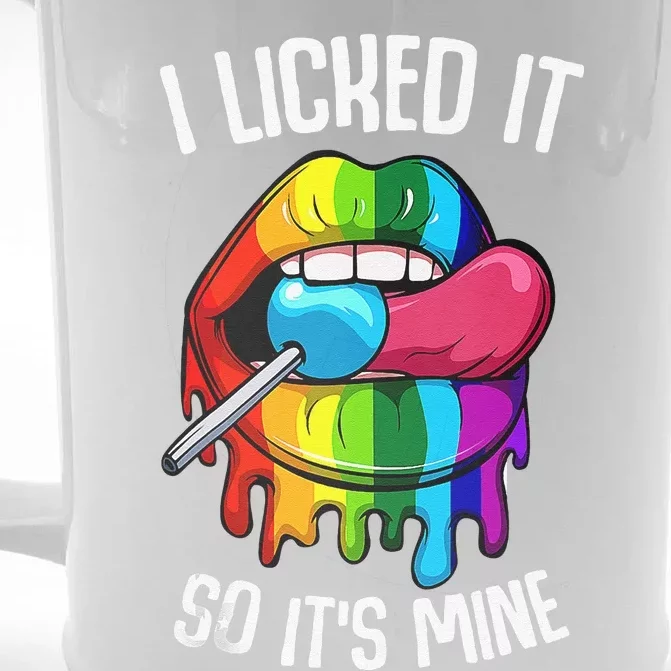 LGBT Pride LGBTQ I Licked It So Its Mine Sexy Rainbow Lips Gift Front & Back Beer Stein