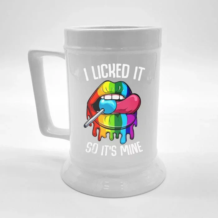 LGBT Pride LGBTQ I Licked It So Its Mine Sexy Rainbow Lips Gift Front & Back Beer Stein