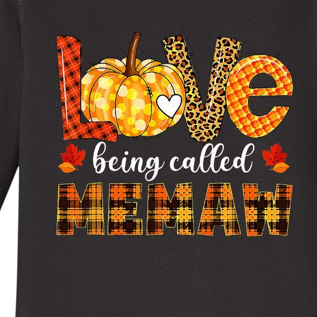 Leopard Pumpkin Love Being Called Memaw Fall Thanksgiving Baby Long Sleeve Bodysuit