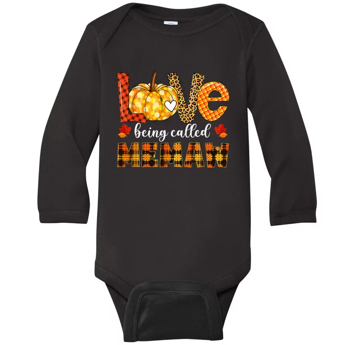 Leopard Pumpkin Love Being Called Memaw Fall Thanksgiving Baby Long Sleeve Bodysuit