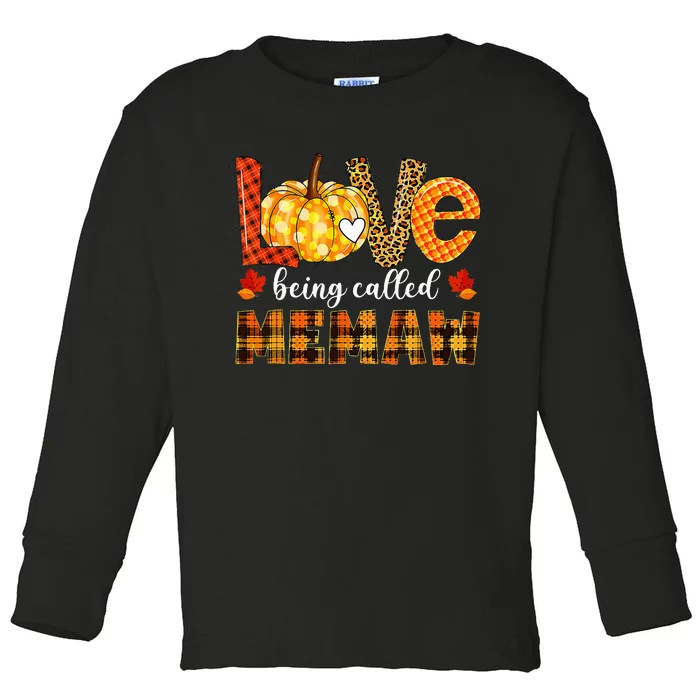 Leopard Pumpkin Love Being Called Memaw Fall Thanksgiving Toddler Long Sleeve Shirt