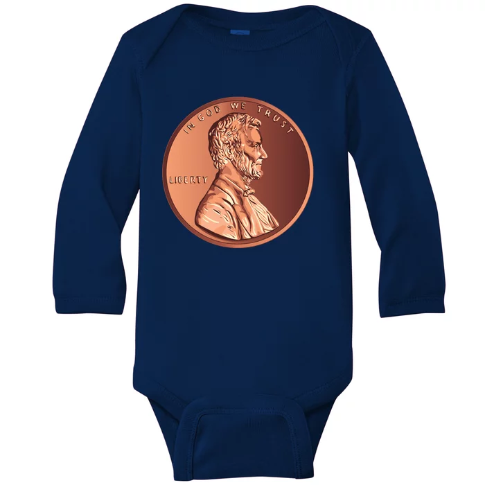 Lincoln Penny Front & Back Baby Long Sleeve Bodysuit