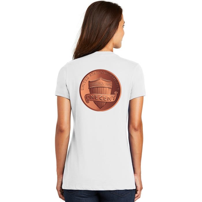 Lincoln Penny Front & Back Women's V-Neck T-Shirt