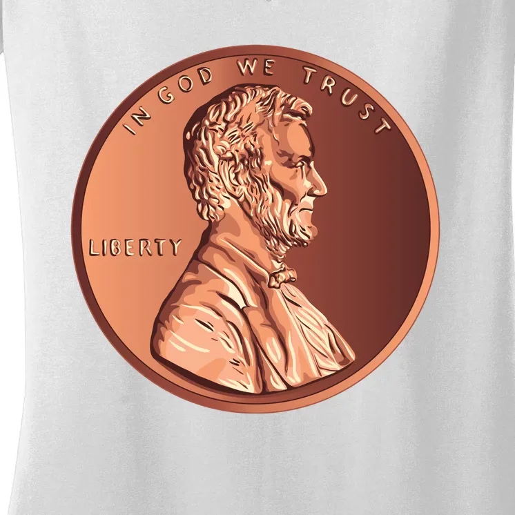 Lincoln Penny Front & Back Women's V-Neck T-Shirt