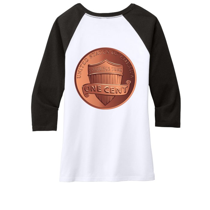 Lincoln Penny Front & Back Women's Tri-Blend 3/4-Sleeve Raglan Shirt