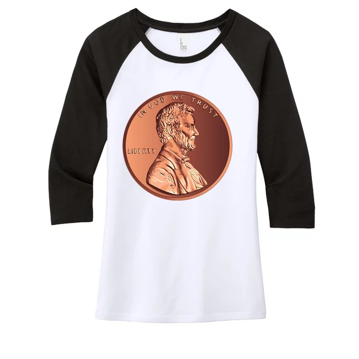 Lincoln Penny Front & Back Women's Tri-Blend 3/4-Sleeve Raglan Shirt