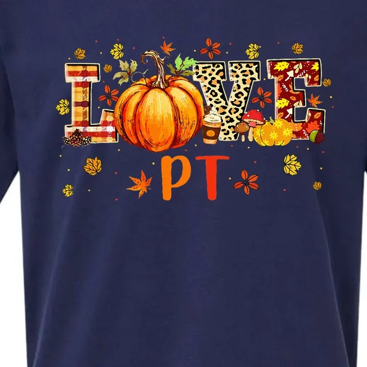 Love PT Leopard Pumpkin Happy Thanksgiving Physical Therapy Sueded Cloud Jersey T-Shirt