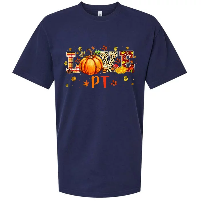 Love PT Leopard Pumpkin Happy Thanksgiving Physical Therapy Sueded Cloud Jersey T-Shirt