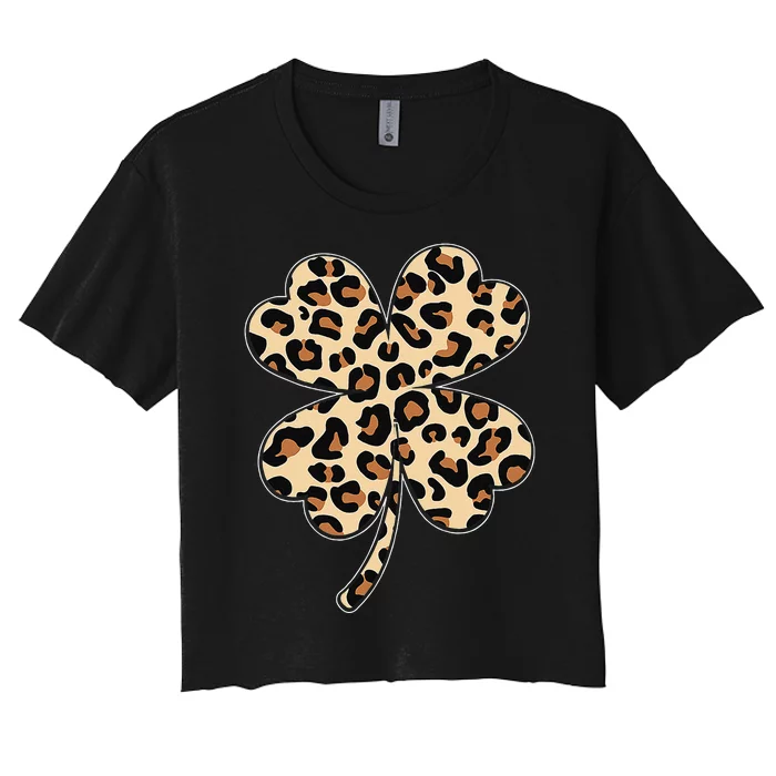 Leopard Peace Love Shamrock Irish Saint Patrick's Day Women's Crop Top Tee