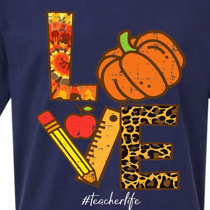 Leopard Pumpkin Love Teacher Life Thanksgiving Fall Sueded Cloud Jersey T-Shirt