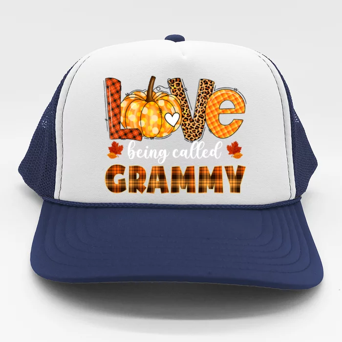 Leopard Pumpkin Love Being Called Grammy Fall Thanksgiving Gift Trucker Hat