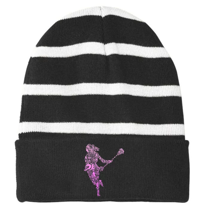 Lacrosse Player Striped Beanie with Solid Band