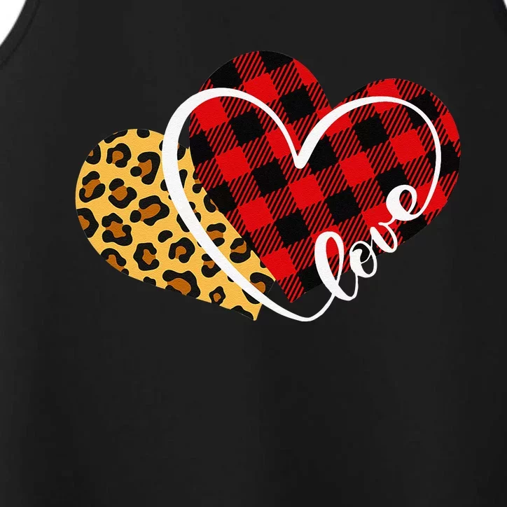 Leopard Plaid Love Heart Valentines Day For Women Teen Performance Tank