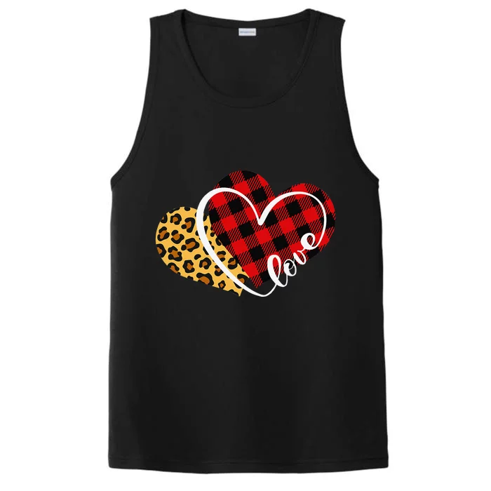 Leopard Plaid Love Heart Valentines Day For Women Teen Performance Tank