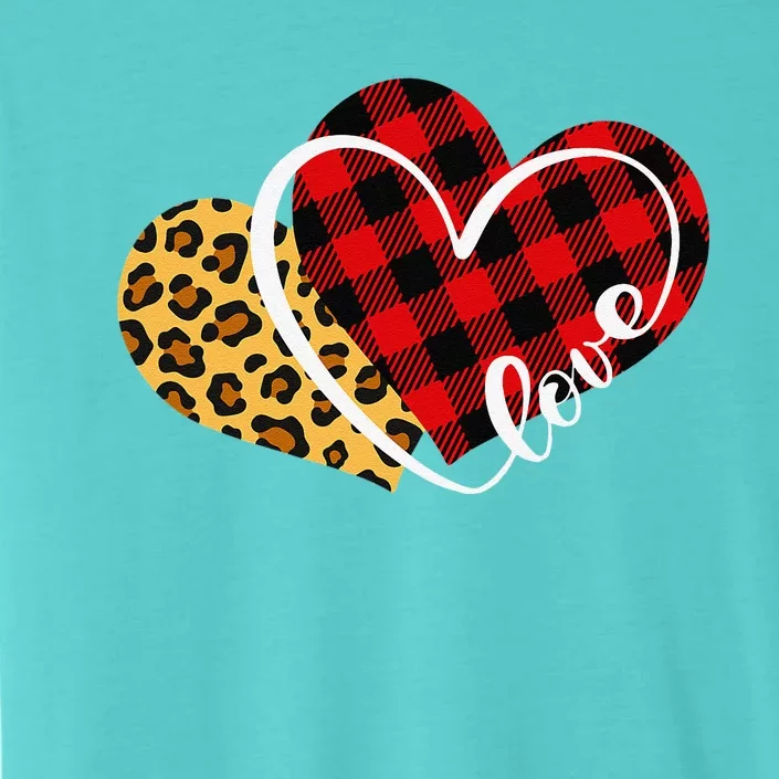 Leopard Plaid Love Heart Valentines Day For Women Teen ChromaSoft Performance T-Shirt