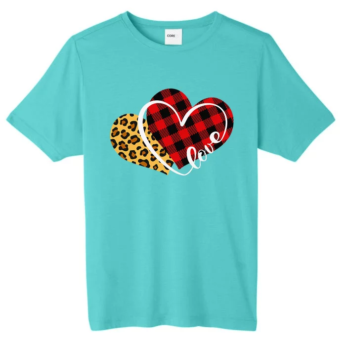 Leopard Plaid Love Heart Valentines Day For Women Teen ChromaSoft Performance T-Shirt