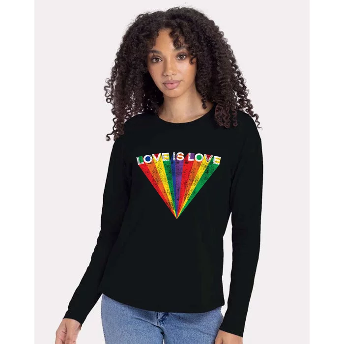 Lgbtq Pride Love Is Love Rainbow Stripe Gay Teen Adult Gift Womens Cotton Relaxed Long Sleeve T-Shirt