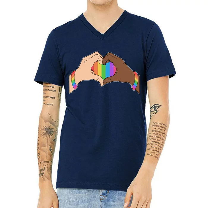 LGBT Pride Love Heart Hands V-Neck T-Shirt