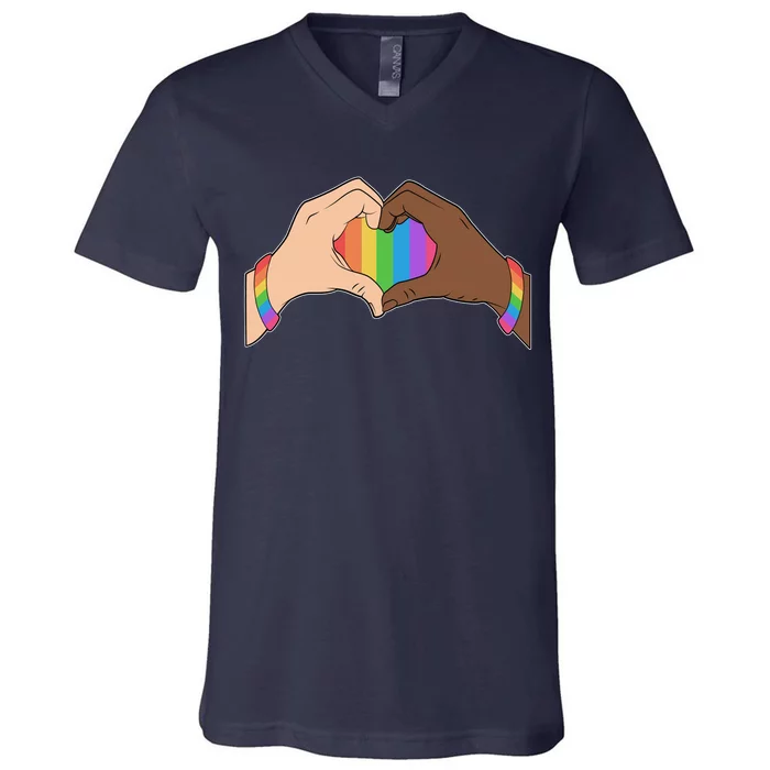 LGBT Pride Love Heart Hands V-Neck T-Shirt