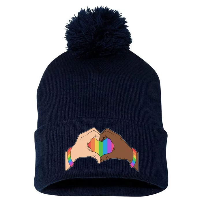 LGBT Pride Love Heart Hands Pom Pom 12in Knit Beanie