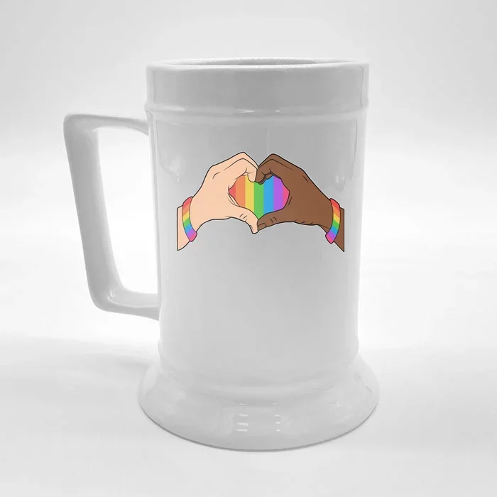 LGBT Pride Love Heart Hands Front & Back Beer Stein