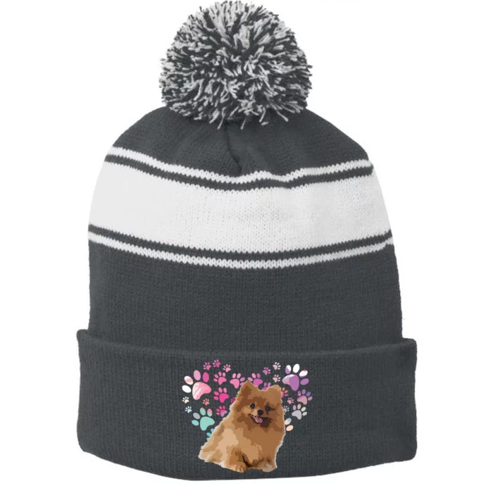 Love Pomeranian Stripe Pom Pom Beanie