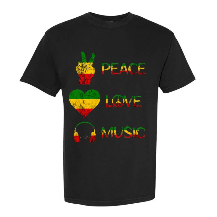 Love Peace Music Rasta Reggae Rastafari Roots Reggae Pride Garment-Dyed Heavyweight T-Shirt