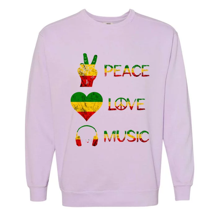 Love Peace Music Rasta Reggae Rastafari Roots Reggae Pride Garment-Dyed Sweatshirt