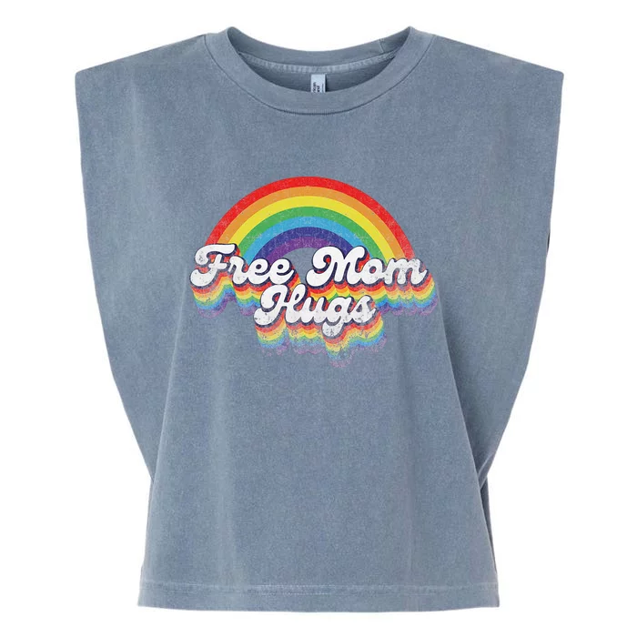 LGBT Pride Month Free Mom Hugs Rainbow Heart LGBT Flag Garment-Dyed Women's Muscle Tee