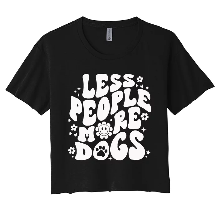 Less People More Dogs Black Women's Crop Top Tee