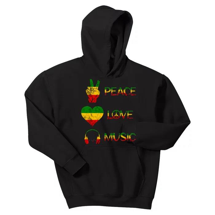 Love Peace Music Rasta Reggae Rastafari Roots Reggae Pride Kids Hoodie