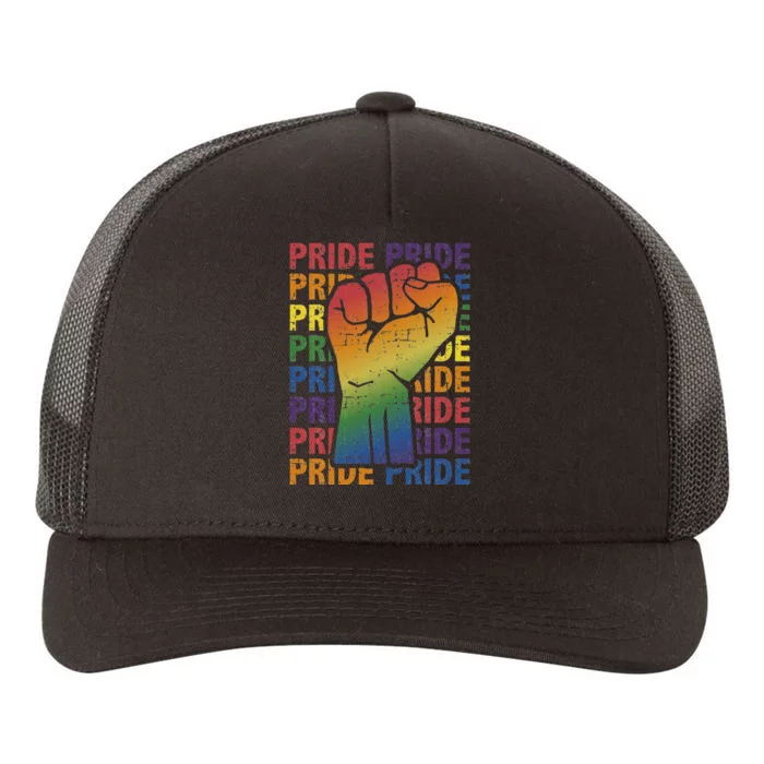 LGBT Pride Month Support With Rainbow Flag Fist Yupoong Adult 5-Panel Trucker Hat