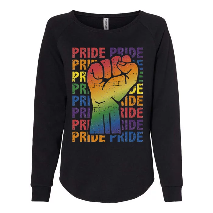 LGBT Pride Month Support With Rainbow Flag Fist Womens California Wash Sweatshirt