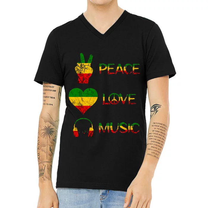 Love Peace Music Rasta Reggae Rastafari Roots Reggae Pride V-Neck T-Shirt