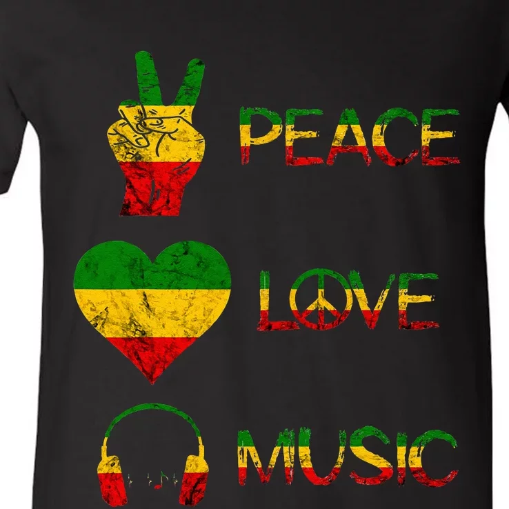 Love Peace Music Rasta Reggae Rastafari Roots Reggae Pride V-Neck T-Shirt