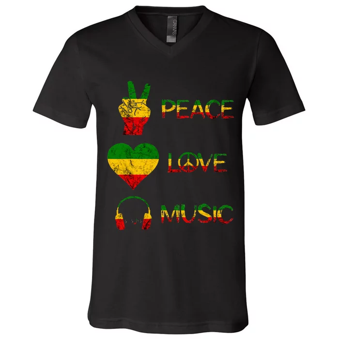 Love Peace Music Rasta Reggae Rastafari Roots Reggae Pride V-Neck T-Shirt