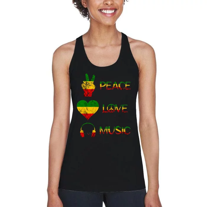 Love Peace Music Rasta Reggae Rastafari Roots Reggae Pride Women's Racerback Tank