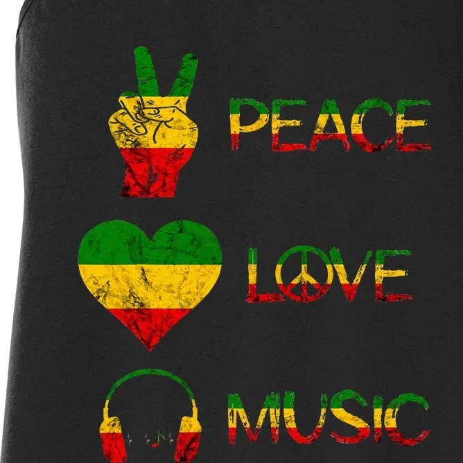 Love Peace Music Rasta Reggae Rastafari Roots Reggae Pride Women's Racerback Tank