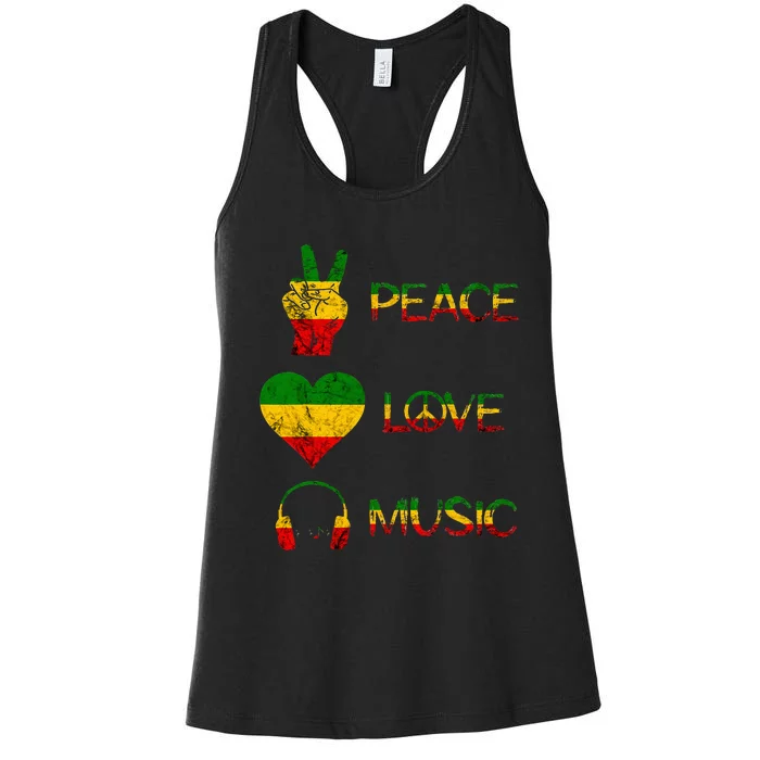 Love Peace Music Rasta Reggae Rastafari Roots Reggae Pride Women's Racerback Tank