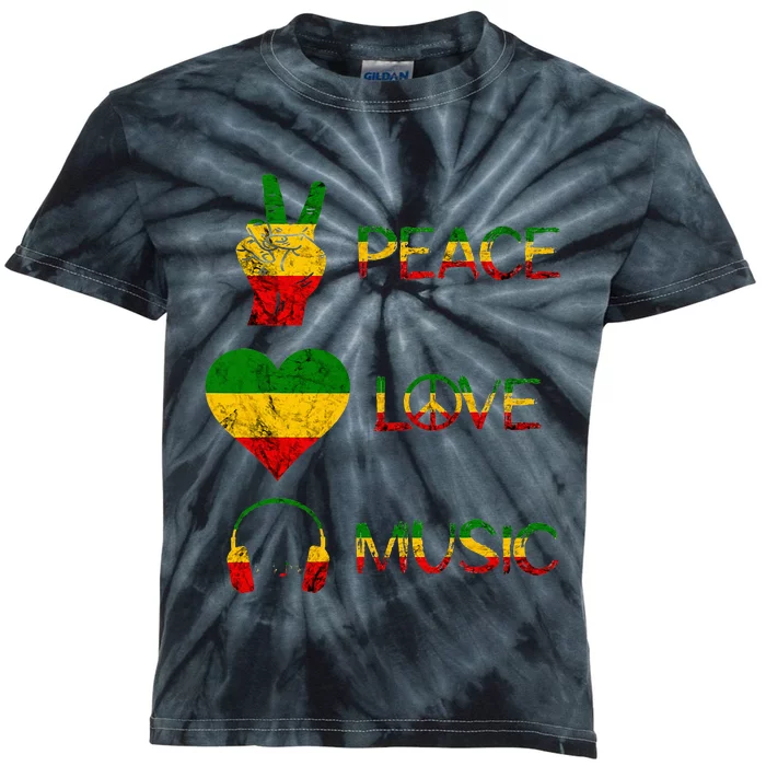 Love Peace Music Rasta Reggae Rastafari Roots Reggae Pride Kids Tie-Dye T-Shirt