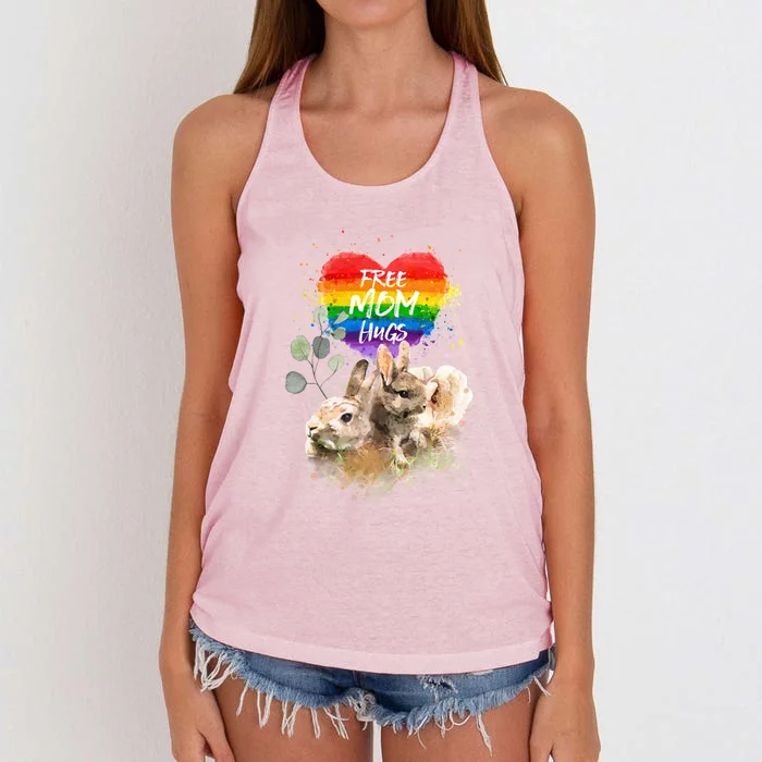 Lgbt Pride Mama Rabbit Bunny Free Mom Hugs Mothers Day Great Gift Women's Knotted Racerback Tank